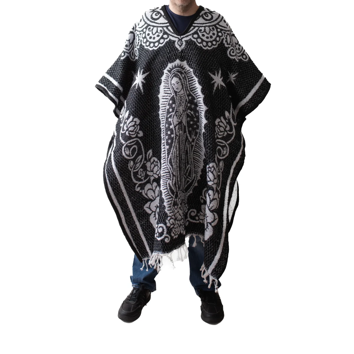 Mexican Serape Poncho for Men - San Judas - BLACK – Bild 6