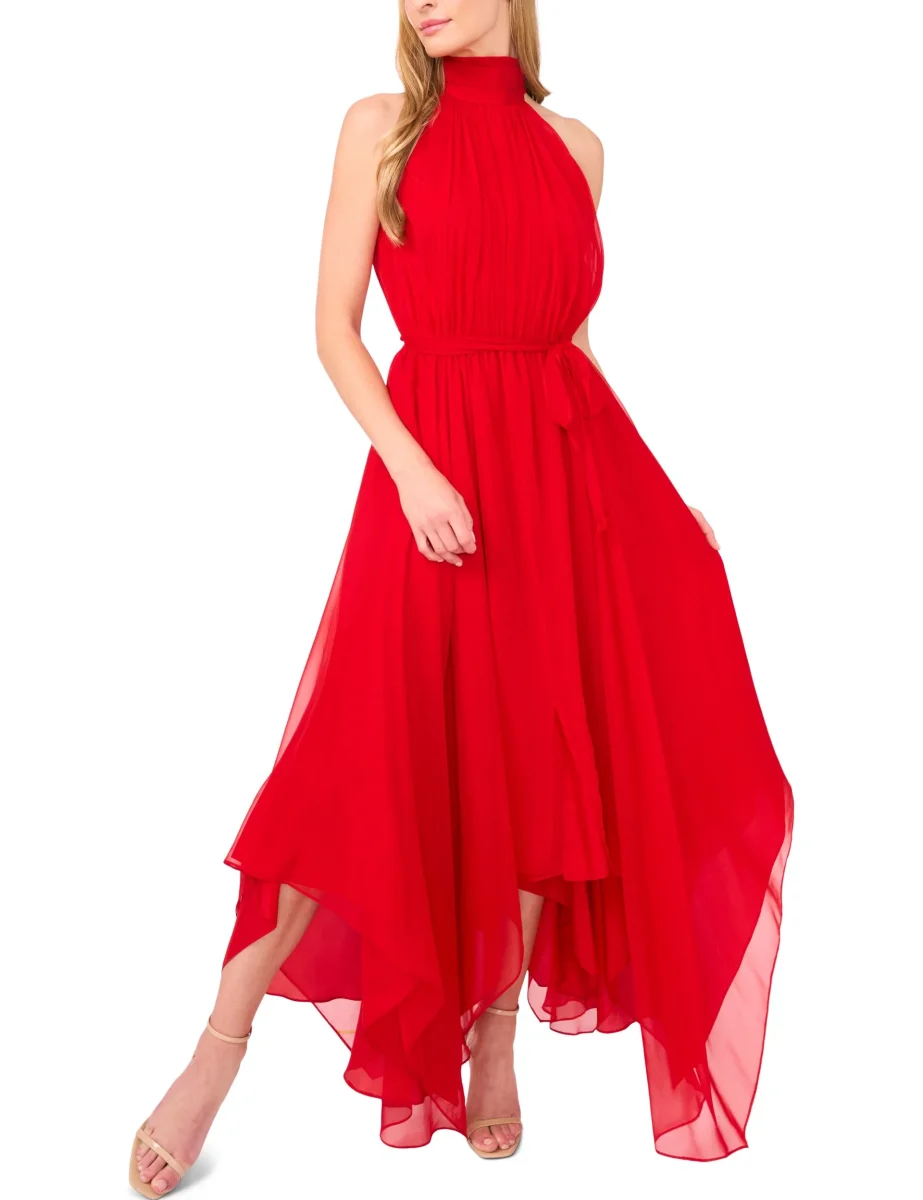 HALTER NECK HANKERCHIEF HEM MIDI DRESS | RED – Bild 2