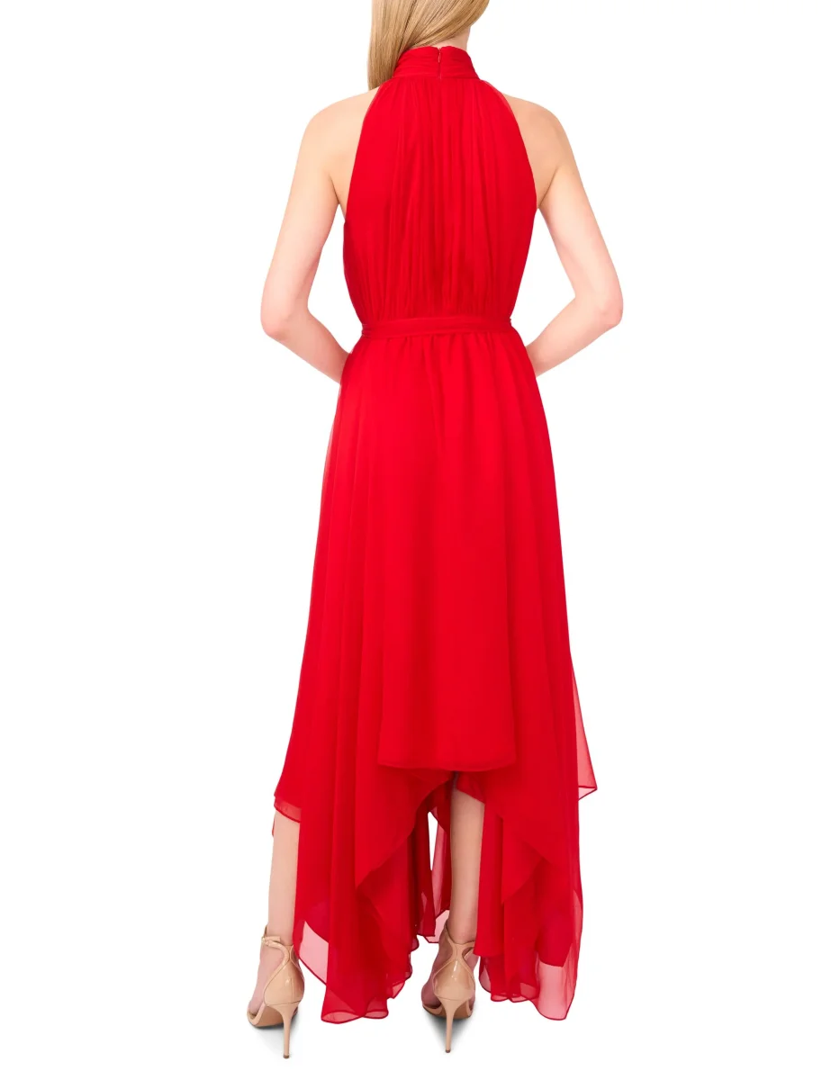 HALTER NECK HANKERCHIEF HEM MIDI DRESS | RED – Bild 3