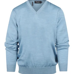 Merinowollpullover mit V-Ausschnitt | Blau