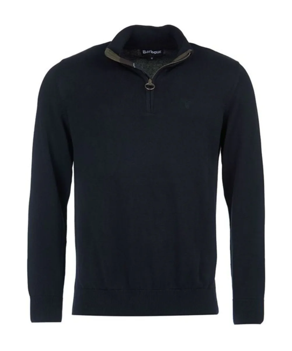 Barbour Baumwoll-Pullover mit halbem Reißverschluss | Marineblau