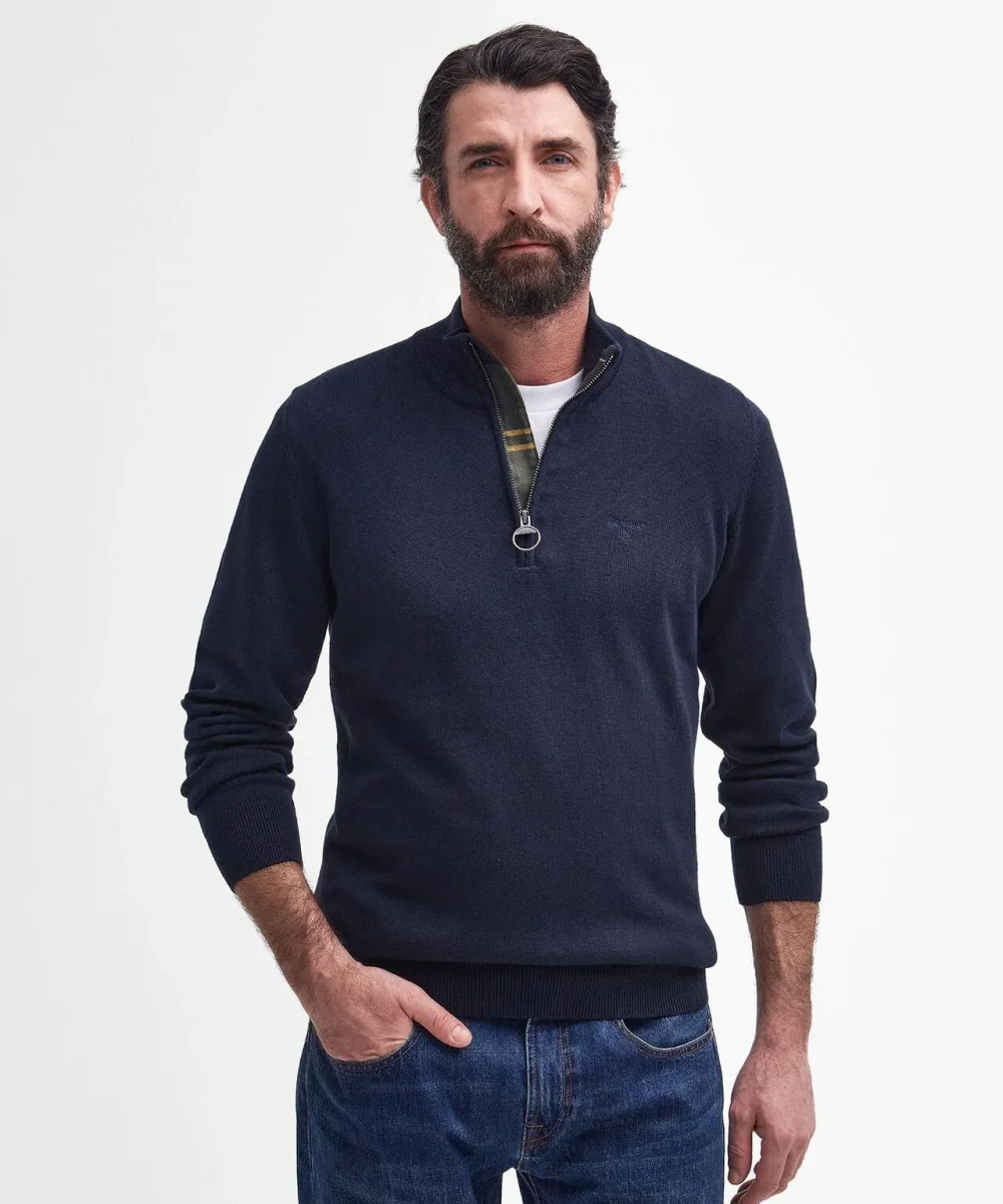 Barbour Baumwoll-Pullover mit halbem Reißverschluss | Marineblau – Bild 7
