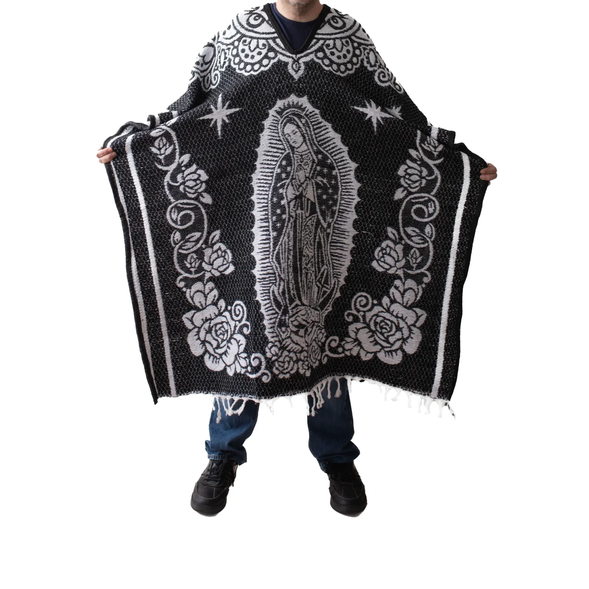 Mexican Serape Poncho for Men - San Judas - BLACK – Bild 3