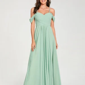 A-Linie/Princess-Linie Chiffon Spaghettiträger Kurze Ärmel Bodenlang mit Falten Brautjungfernkleider