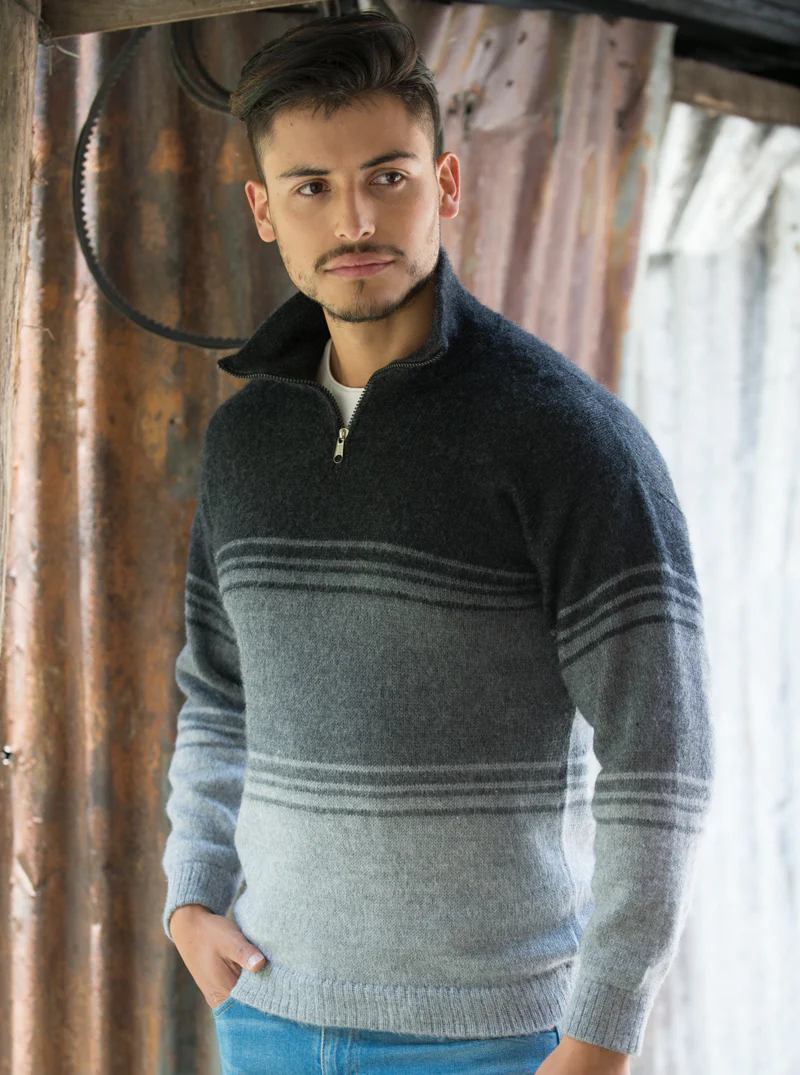 Zip Up Alpaca Turtleneck Sweater for Men – Bild 2