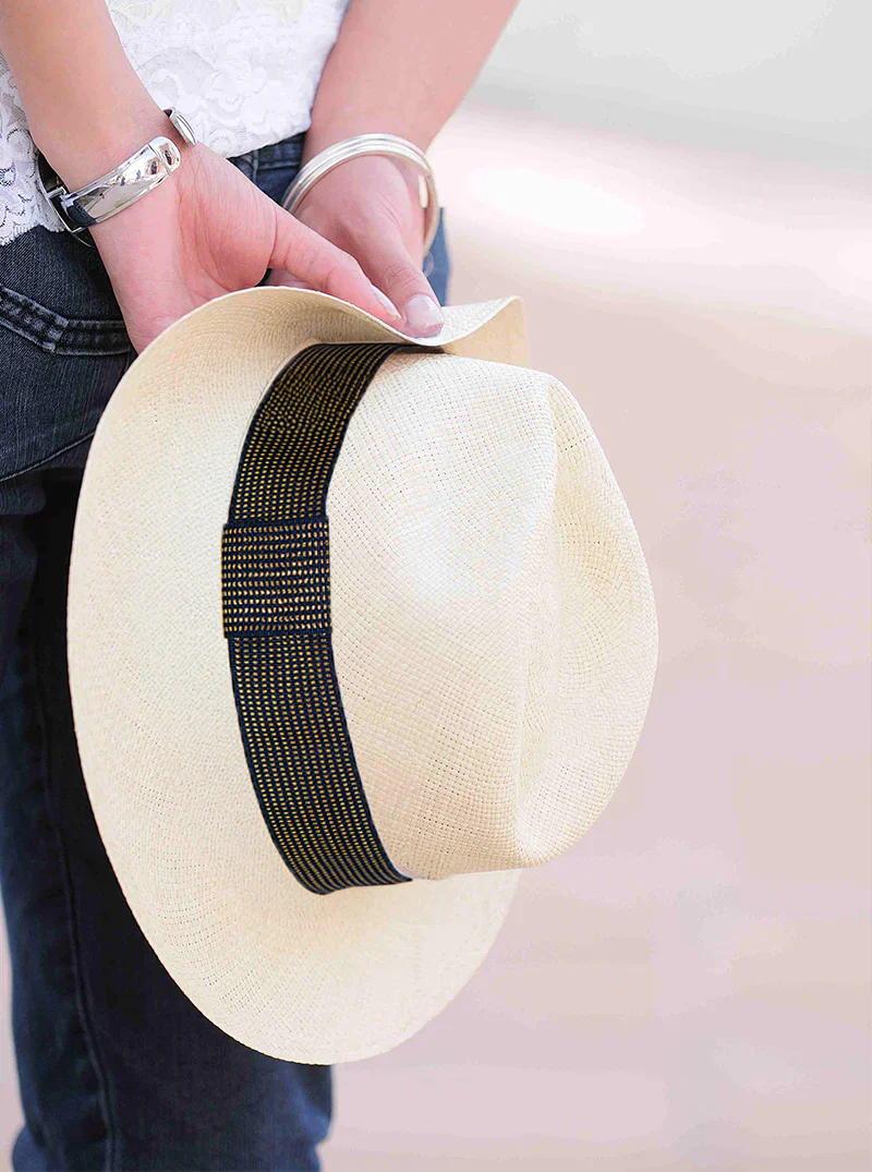 Elegant Black Hat Band with Gold Shimmer