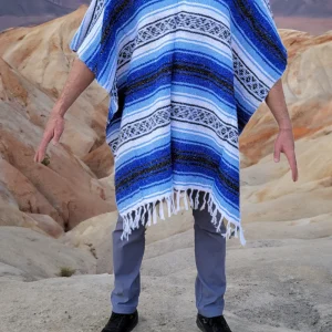 Blue Mexican Poncho | Serape Striped Poncho