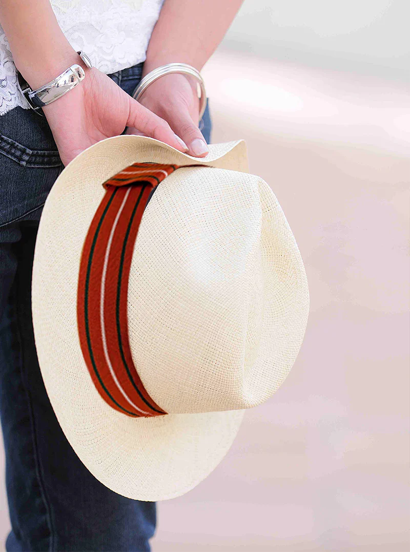 Striped Panama Hat Band - Red