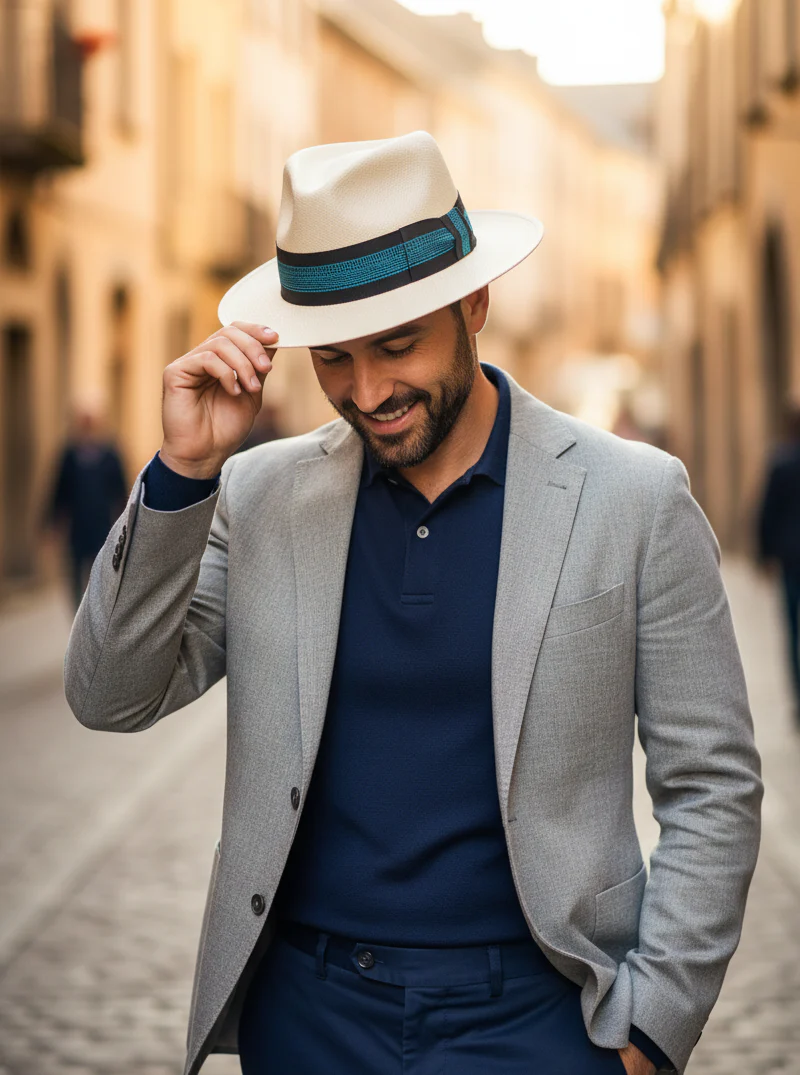 Striped Standard Panama Hat Band – Blue