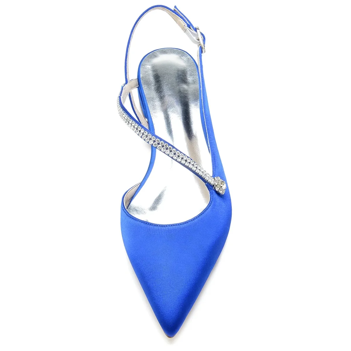 Damen Seidensatin mit Knöchelriemen Geschlossene Zehenpartie Strass Flacher Absatz Abendschuhe – Bild 4