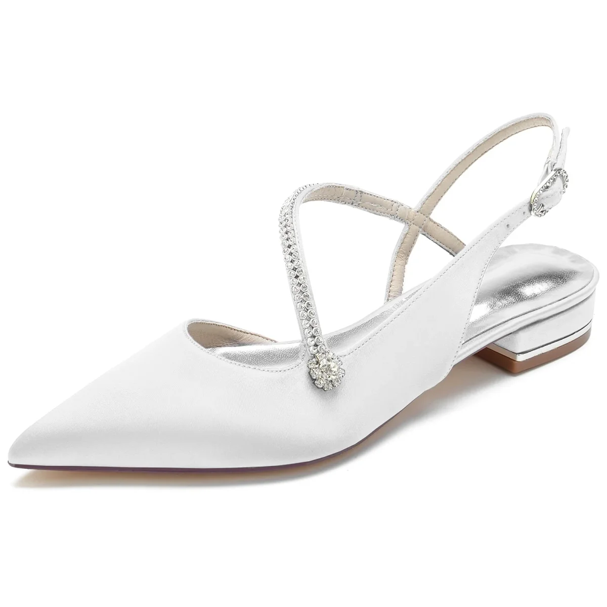 Damen Seidensatin mit Knöchelriemen Geschlossene Zehenpartie Strass Flacher Absatz Abendschuhe – Bild 8
