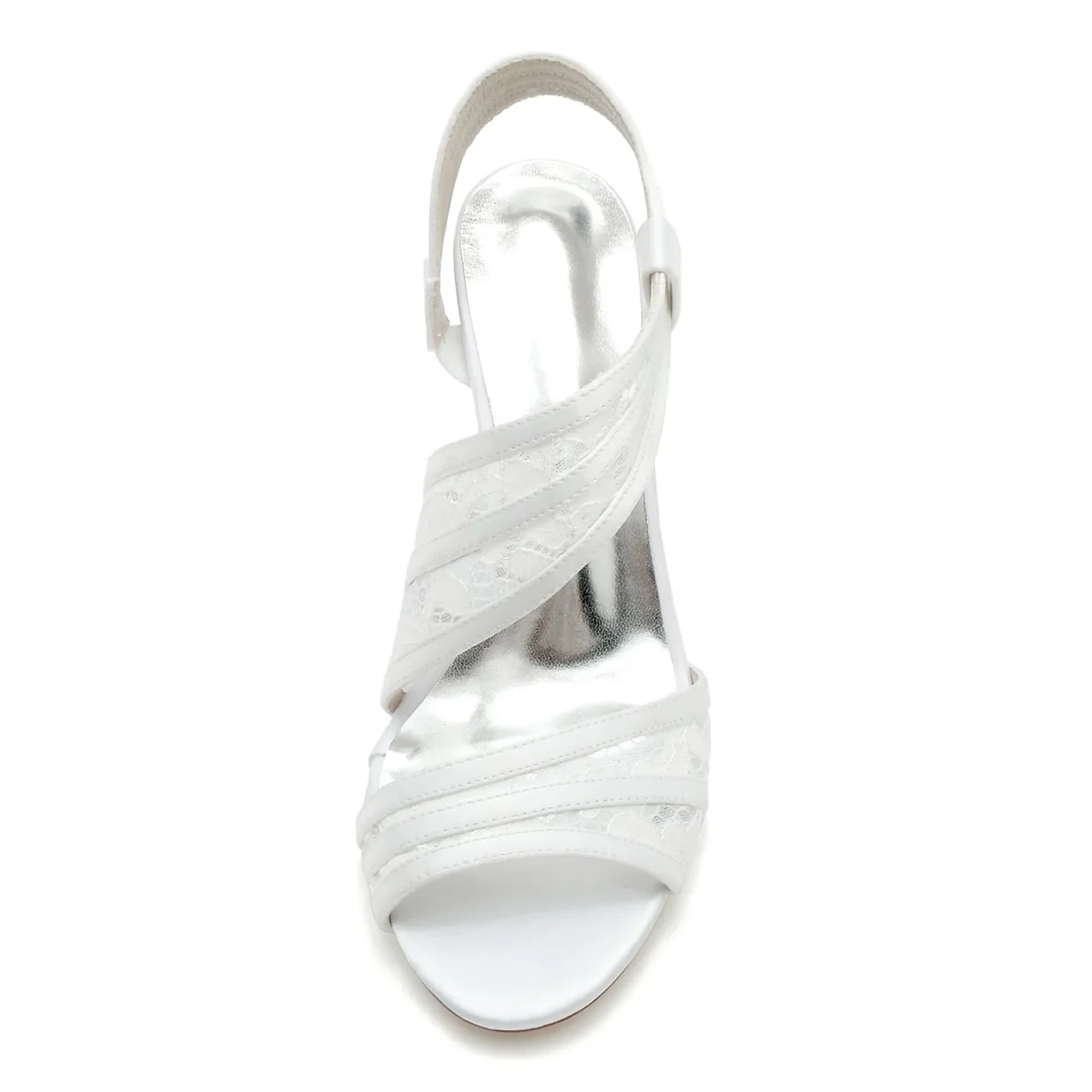 Damen Seidensatin mit Knöchelriemen Spitze Peep Toe Blockabsatz Partyschuhe – Bild 5
